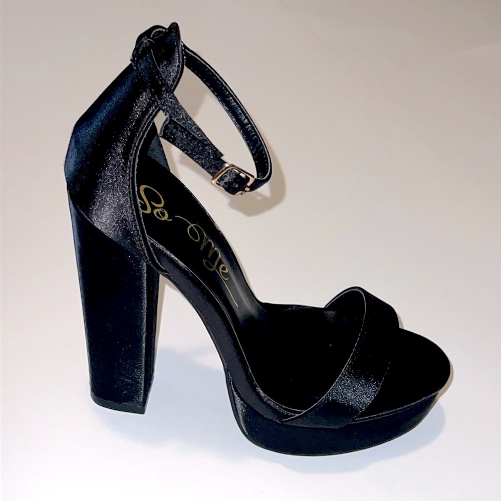 So Me brand, Satin black platform chunky heel shoes. Brand new in box .